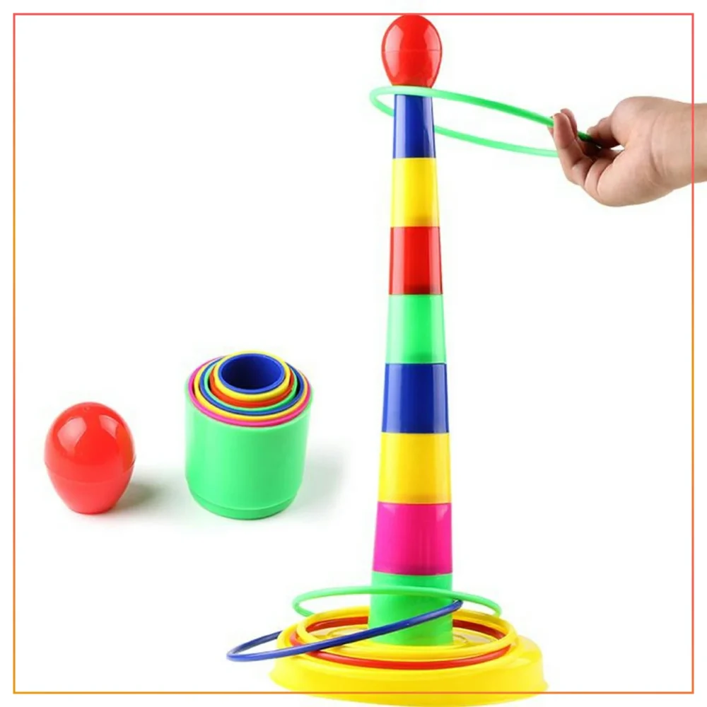 Ring Toss Game- 8 Ring - 43 cm - Multicolor Durable Plastic Rings Competitive Tossing Game for Kids and Adults