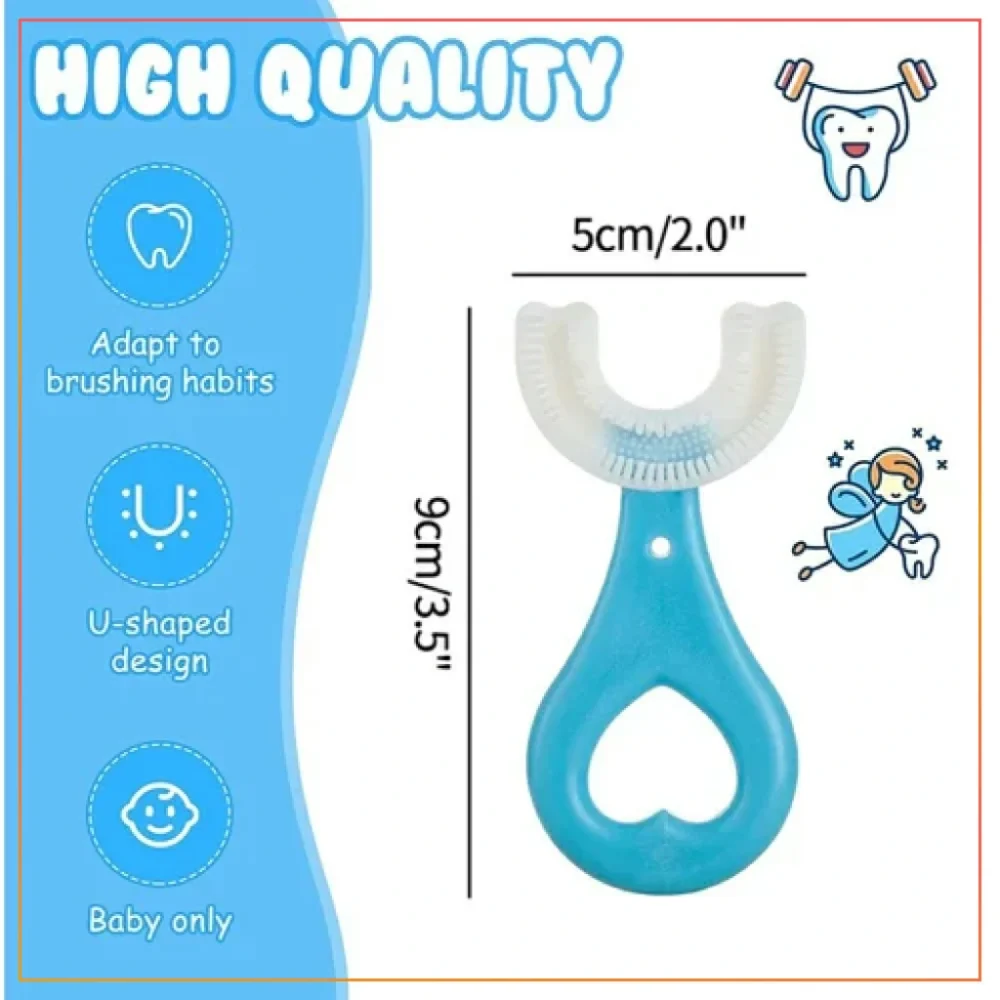 Baby U Shape Silicone Toothbrush For Kids, Teeth Cleaning Brush  Mouth Oral Cleaning Brush Infant Soft Bristle 360 Degrees Toothbrush For Toddlers & Baby Accessories-Blue