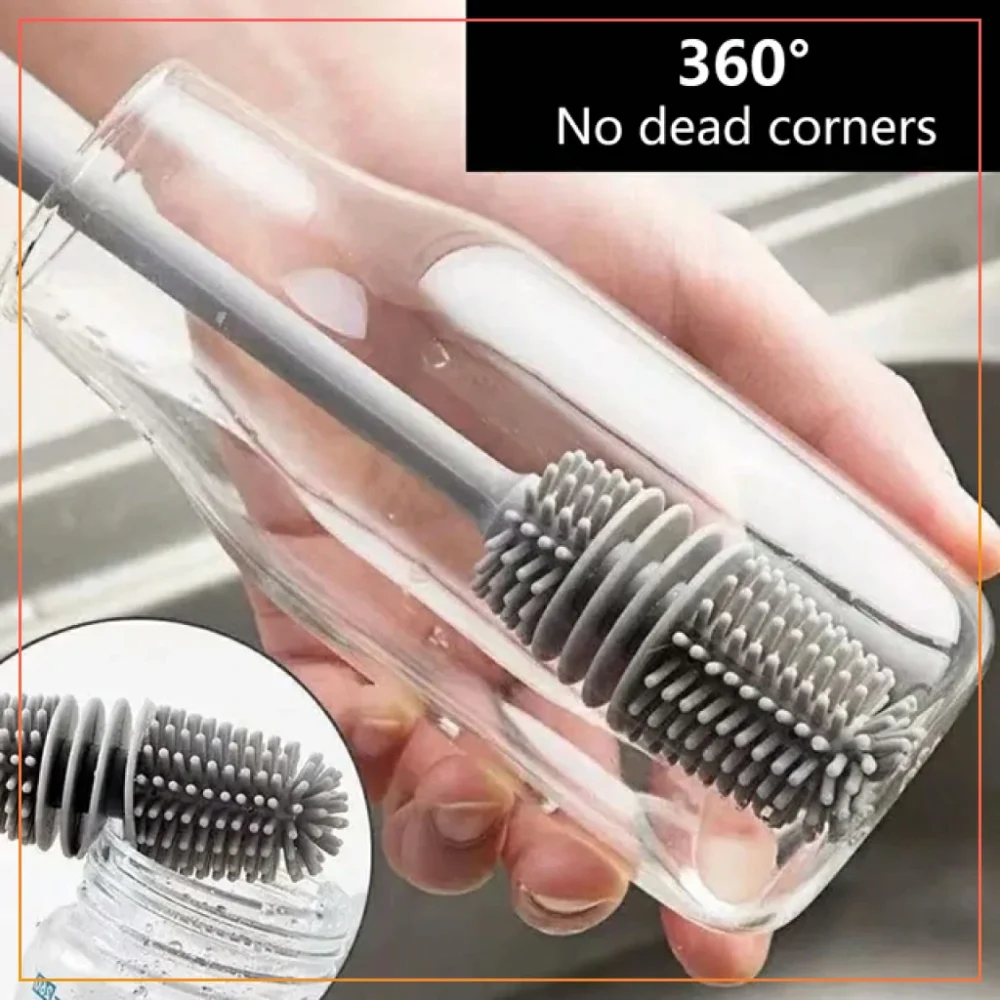 Silicone Bottle Cleaning Brush With Long Handler Kitchen Cleaning Tool For Baby Feeder Bottle Mini Rubber Cleaning Brush