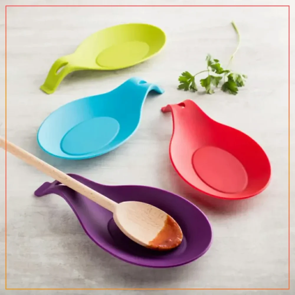 1 Pc Silicone Spoon Rest Heat Resistant Utensil Holder Cooking Tool Rest Pad Grade Silica Gel Spoon