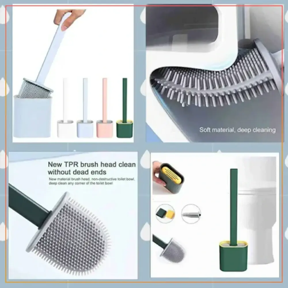 Silicone Toilet Brush With Stand Creative Deep Cleaning Brush Flexible Bristles Household Products Wall-Mounted