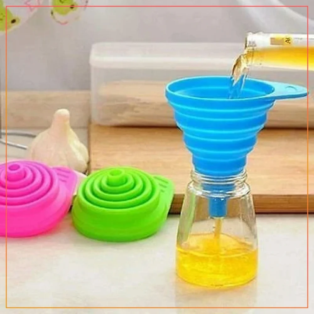 3 Pcs Silicon Oil Funnel For Water Kitchen Gadget Foldable Kitchen Tools Liquid Transfer Narrow and Wide Mouth Funnel (Copy)