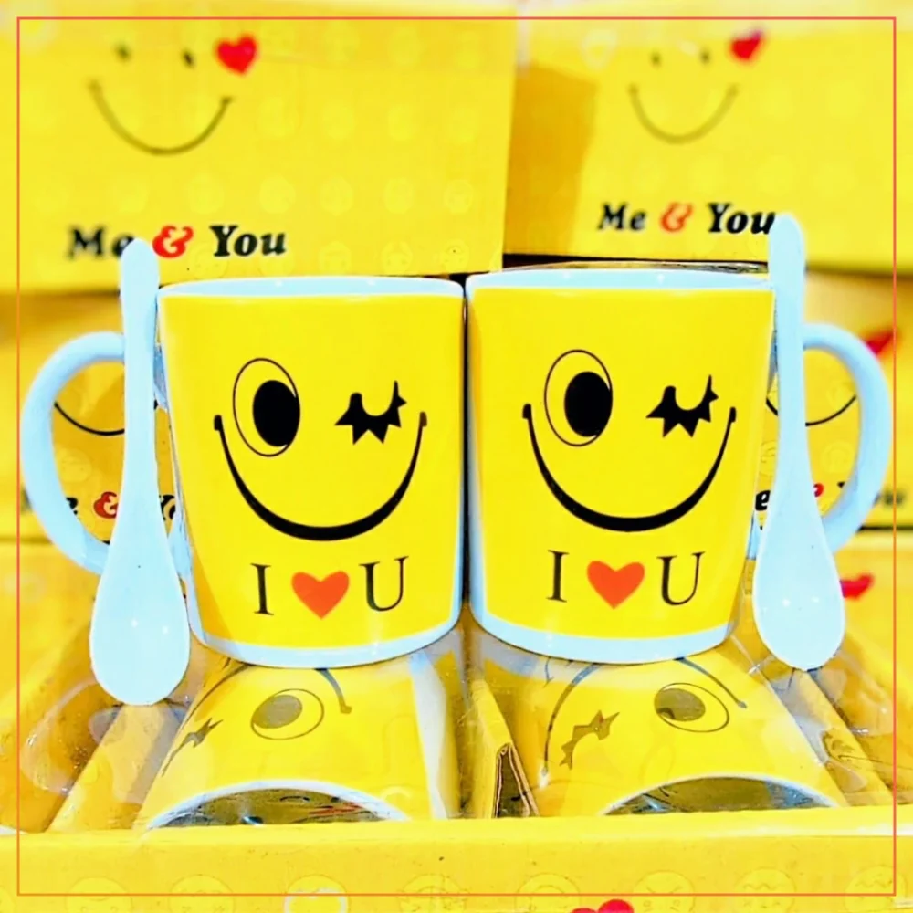 Pair Of Coffee Mugs With Spoon I Love You Coffee Tea Cups  | Perfect Gift For Girls And Boys