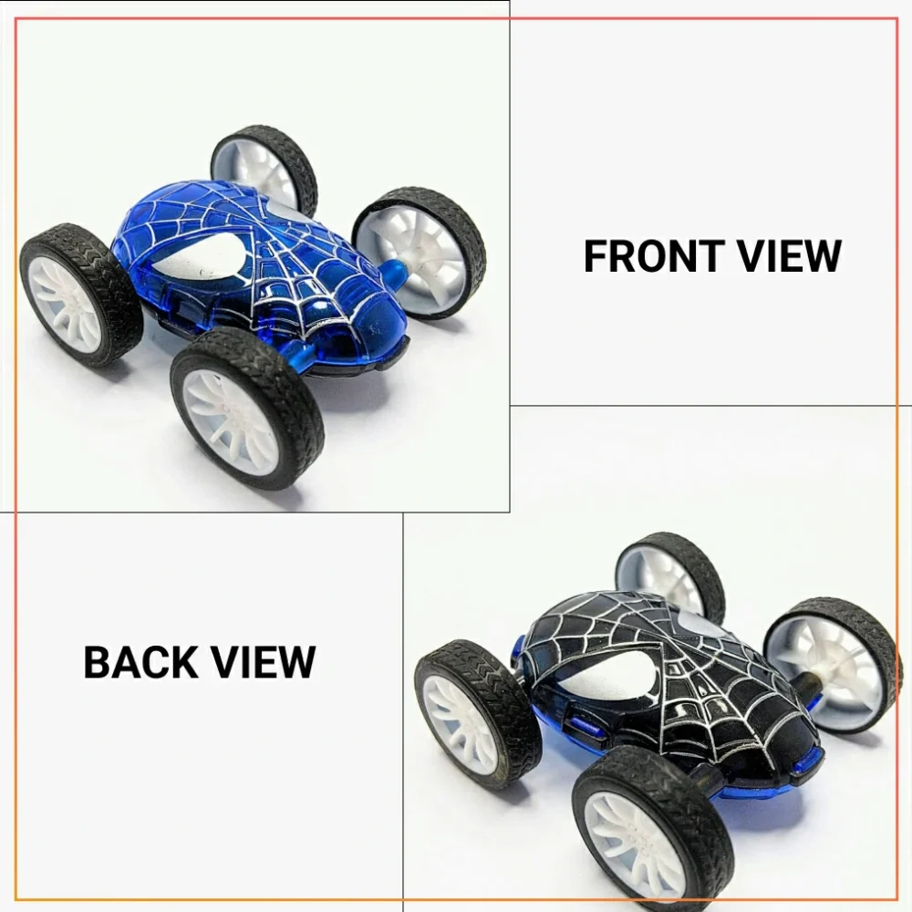 Spider Man Toy Car For Kids Double Sided Rotating Vehicles, Car Toy For Kid - Black Blue