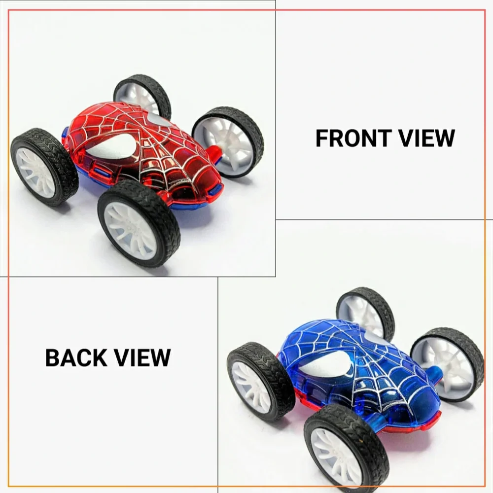 Spider Man Toy Car For Kids Double Sided Rotating Vehicles, Car Toy For Kid - Red Blue
