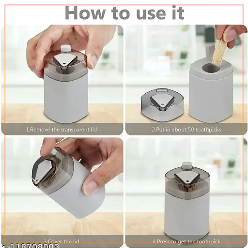 Toothpick Holder Dispenser Automatic Toothpick Holder Household Pressed Toothpick Box -Gray