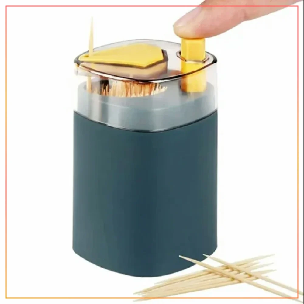 Toothpick Holder Dispenser Automatic Toothpick Holder Household Pressed Toothpick Box -Teal