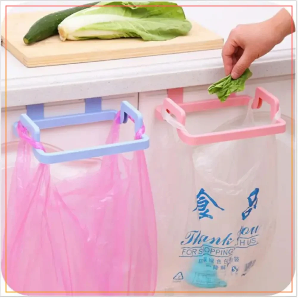 (2 Pcs) Kitchen Cabinet Door Plastic Garbage Trash Bag Holder, Dustbin, Plastic Bracket, Home Towel Hanging Rack, Garbage Bag Hanger Holder Stand and Plastic Rubbish Pouch Carrier (Copy)