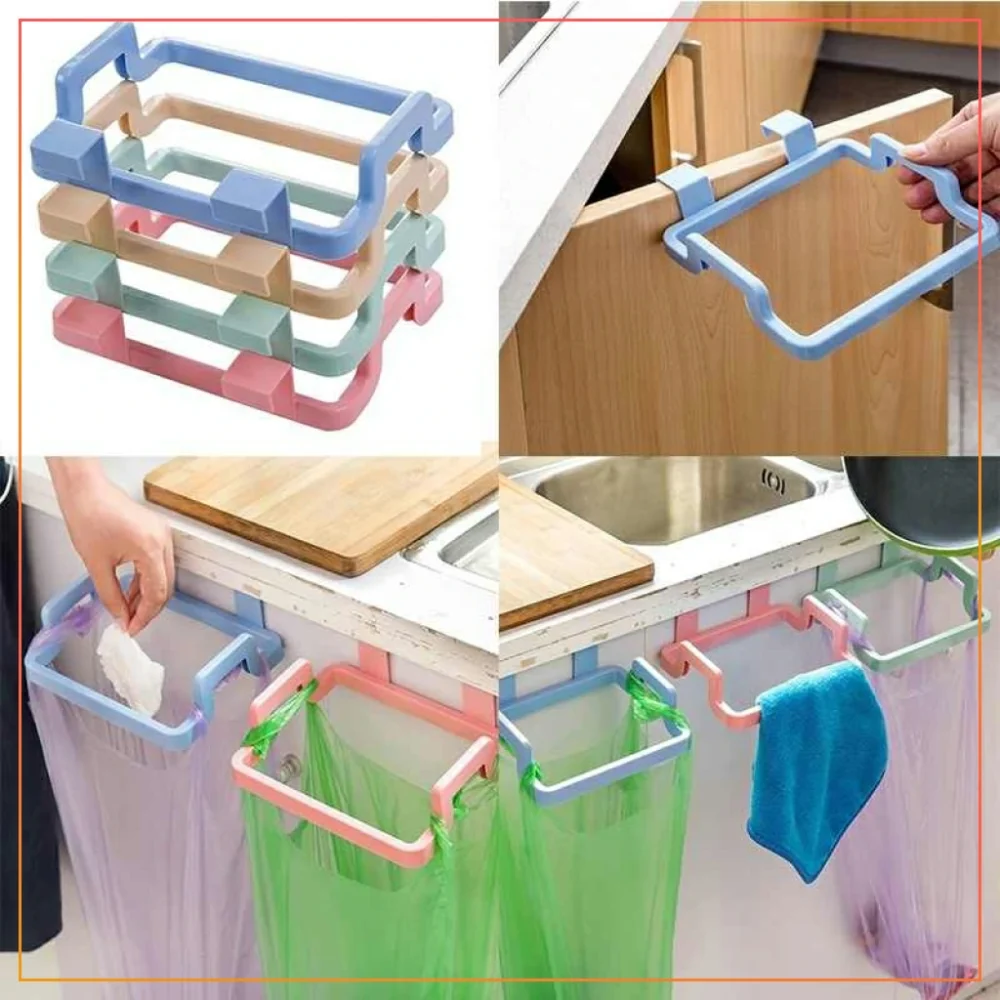 (3 Pcs) Kitchen Cabinet Door Plastic Garbage Trash Bag Holder, Dustbin, Plastic Bracket, Home Towel Hanging Rack, Garbage Bag Hanger Holder Stand and Plastic Rubbish Pouch Carrier (Copy)