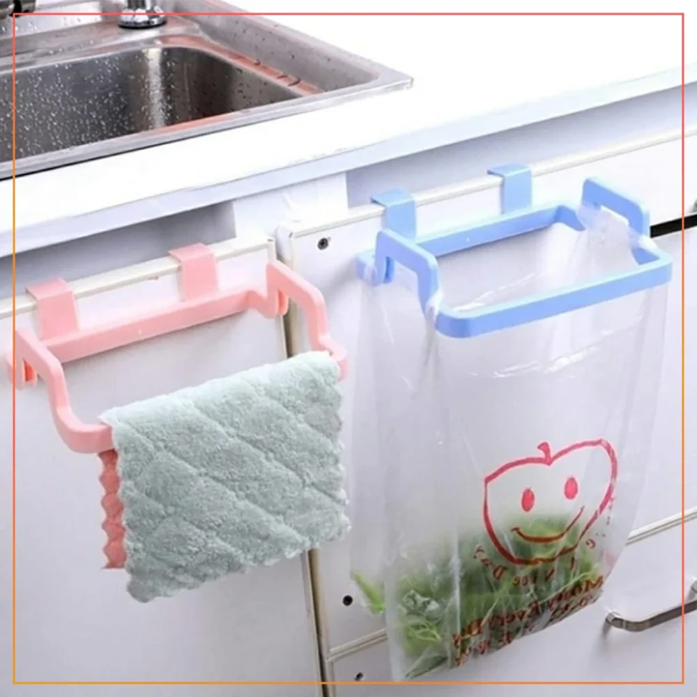(1 Pc) Kitchen Cabinet Door Plastic Garbage Trash Bag Holder, Dustbin, Plastic Bracket, Home Towel Hanging Rack, Garbage Bag Hanger Holder Stand and Plastic Rubbish Pouch Carrier