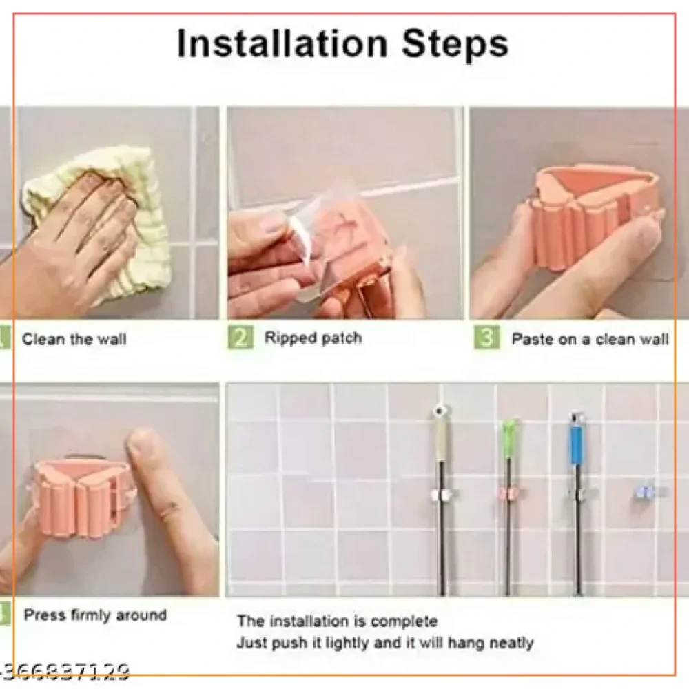 3 Pcs Mop Holder Wall Mounted Mop Organizer Holder Rack Self Adhesive Brush Broom Hanger Hook Kitchen Bathroom Mops Storage Racks Drop  Strong (Copy)