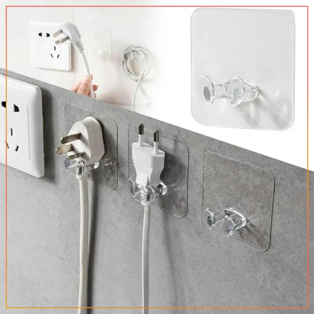3 Pcs Strong Adhesive Hook Power Plug Socket Hanger Holder Wall Mounted Self Sticky Hooks Multi-function Wall Storage Hooks