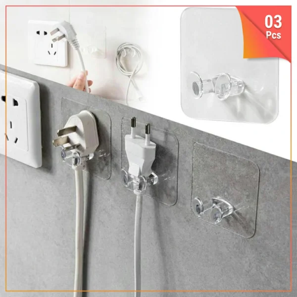 3 Pcs Strong Adhesive Hook Power Plug Socket Hanger Holder Wall Mounted Self Sticky Hooks Multi-function Wall Storage Hooks - Image 7