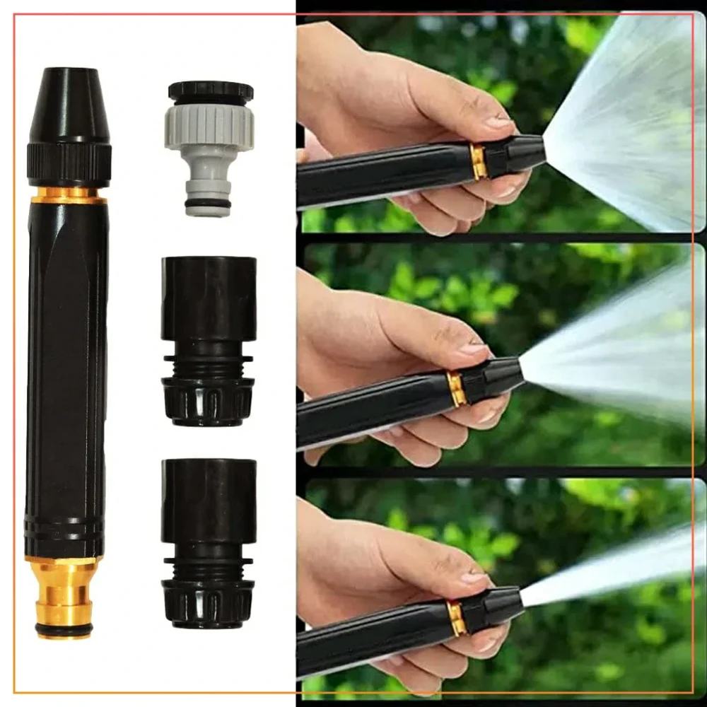 High- Pressure Water Spray Nozzle For Car Garden Lawn Wash House Pipe Metal Brass Nozzle- Black
