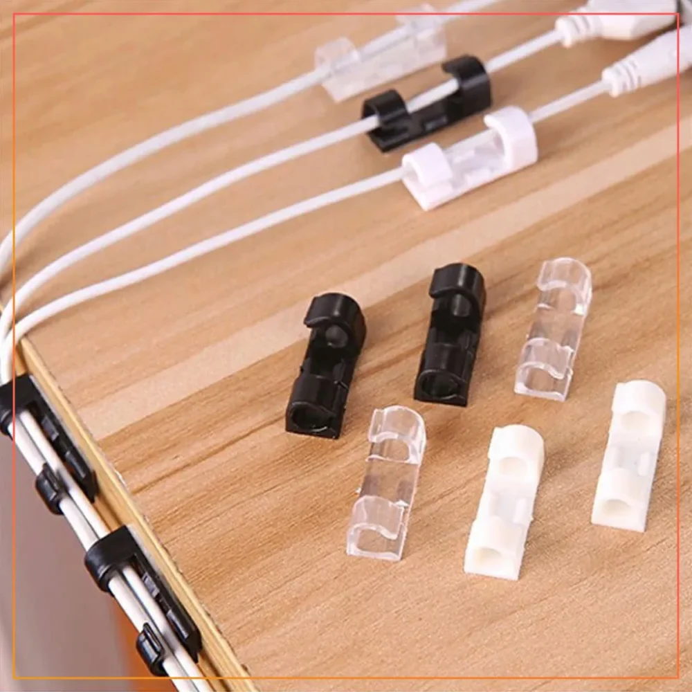 (Pack Of 10) Cable Clips With Strong Self-Adhesive - Cable Management TV PC Wire Holder Sticky Tidy And Organizer Cord And Wire