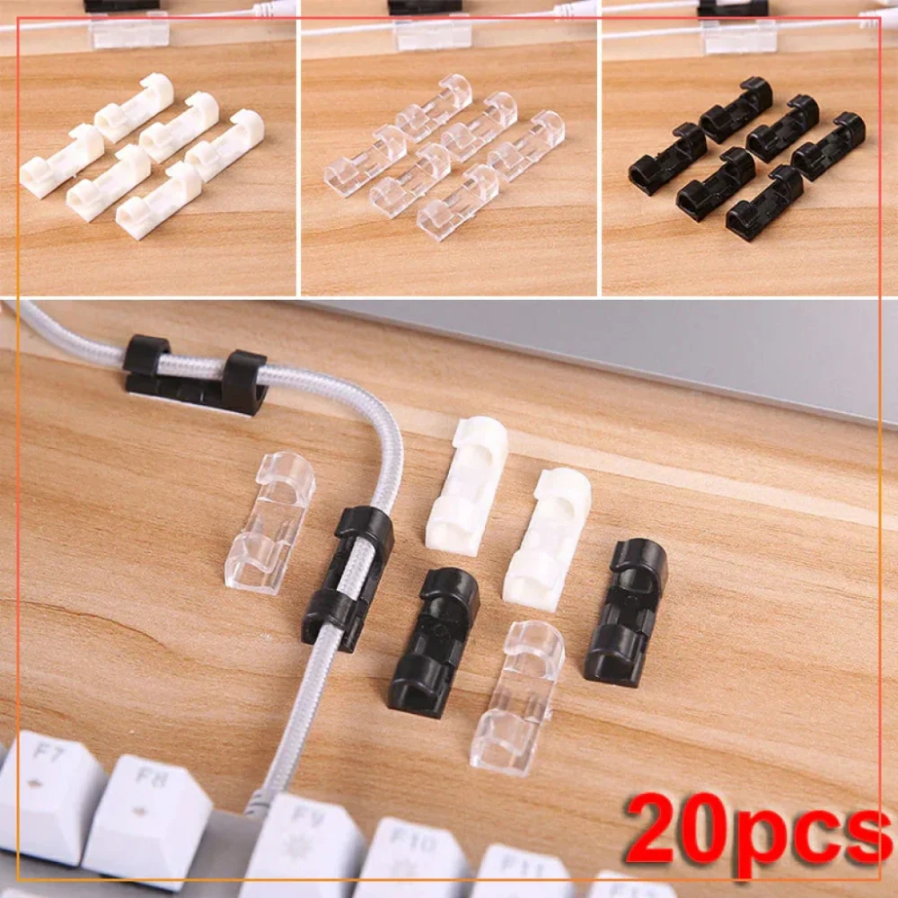 (Pack Of 20) Cable Clips With Strong Self-Adhesive - Cable Management TV PC Wire Holder Sticky Tidy And Organizer Cord And Wire