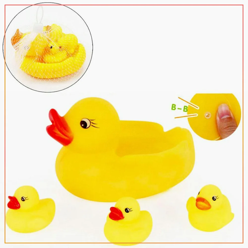 Duck Family Choo Choo Duck With Kids Sound Baby Bathing Rubber Toys 4 Set Yellow Floating Ducklings For Kids -Yellow