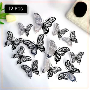 Stylish 12pcs Black 3D Butterfly Wall Stickers – Elegant Home, Office & Event Decoration – Premium Design