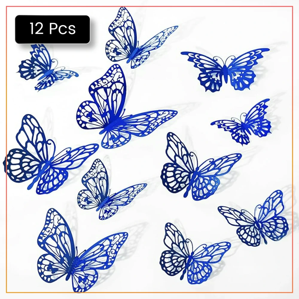 Stylish 12pcs Black 3D Butterfly Wall Stickers – Elegant Home, Office & Event Decoration – Premium Design