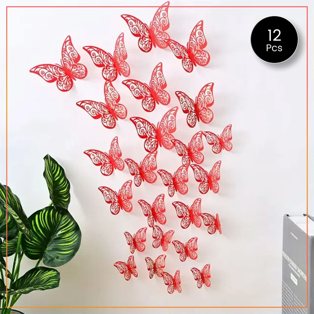 Luxurious 12pcs Mehroon 3D Butterfly Wall Stickers – Elegant Event & Room Decoration – Mishal’s Kart