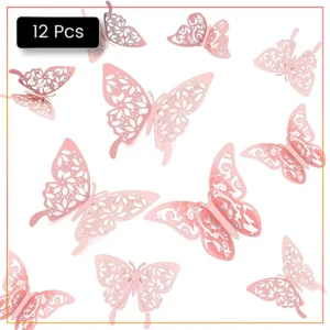 Romantic 12pcs Tea Pink 3D Butterfly Wall Stickers – Perfect for Weddings, Baby Showers & Room Décor