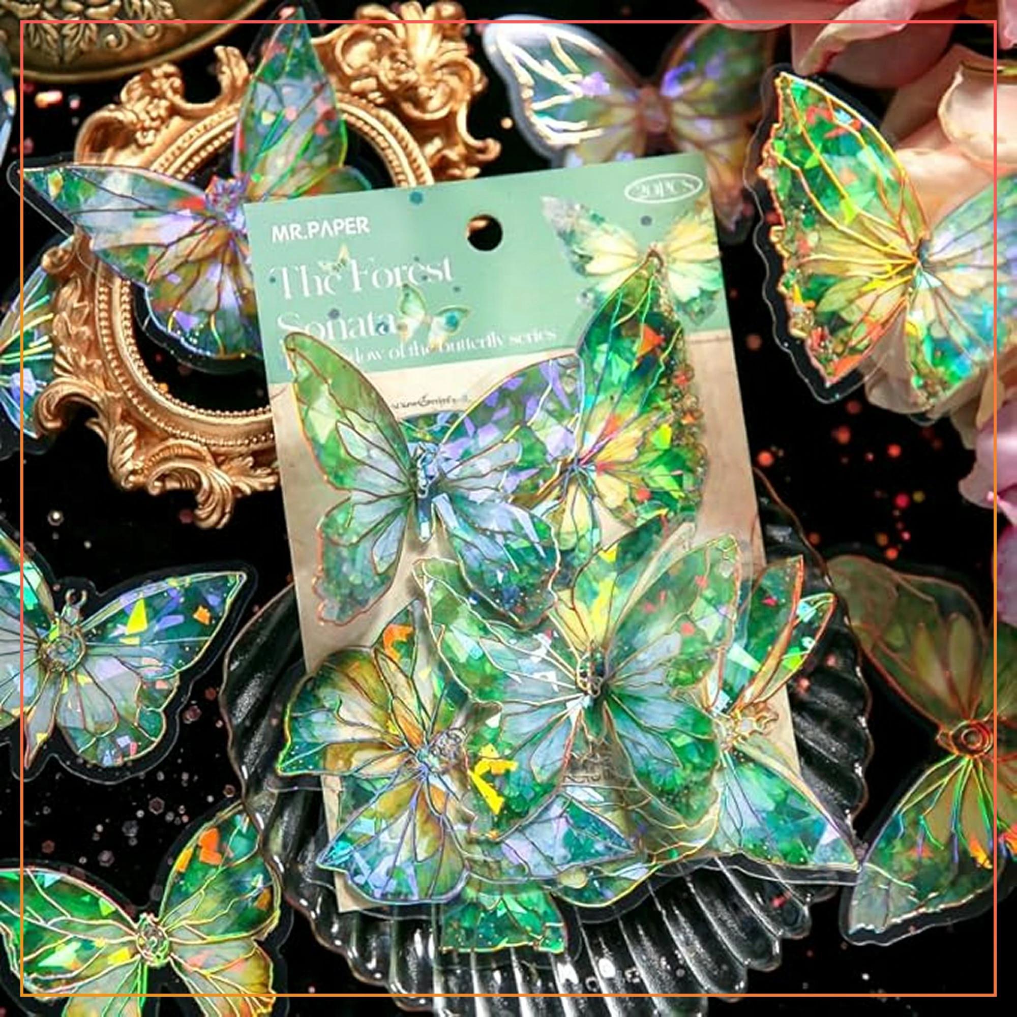 10pcs Green Holographic Butterfly Wall Stickers – Shiny Event & Home Decoration – Premium Design