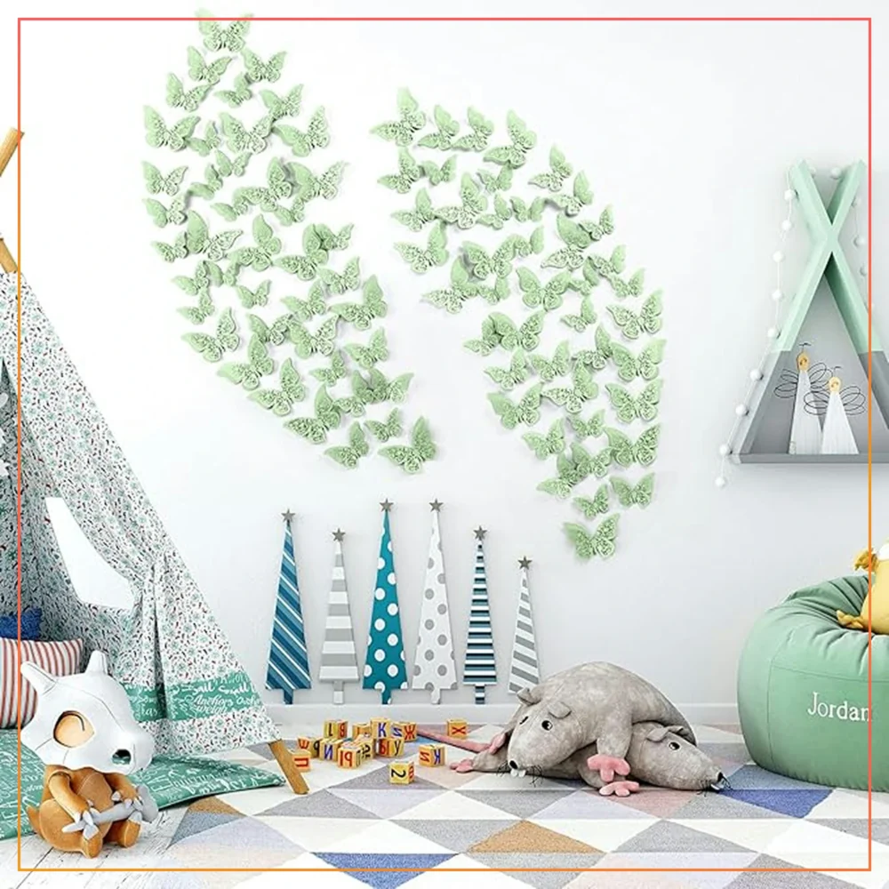 6pcs 3D Butterfly Wall Decals – Room & Party Decoration - Sage Green