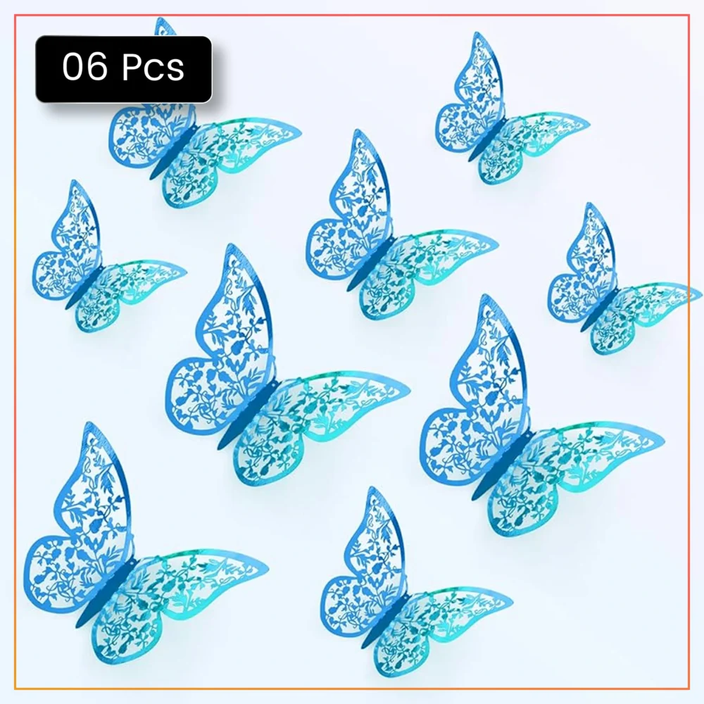 6pcs 3D Butterfly Wall Stickers – Affordable & Stylish Decoration - Aqua Blue
