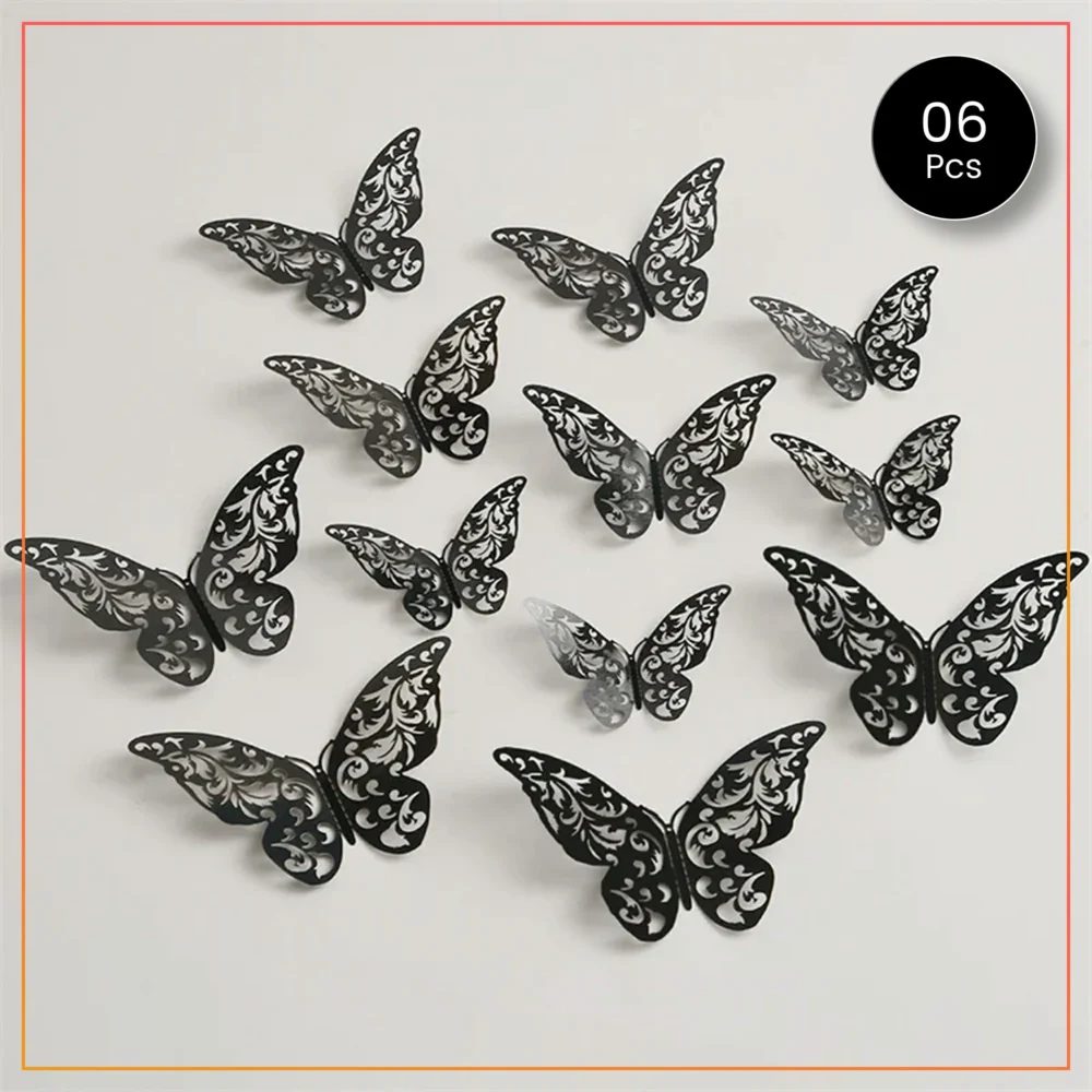6pcs 3D Butterfly Stickers – Sleek Wall & Craft Decoration -  Black