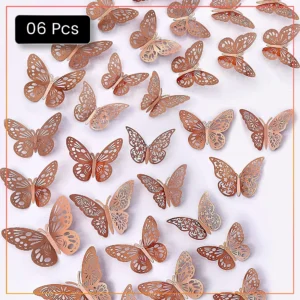 6pcs 3D Butterfly Stickers – DIY Craft & Home Decoration - Rose Gold