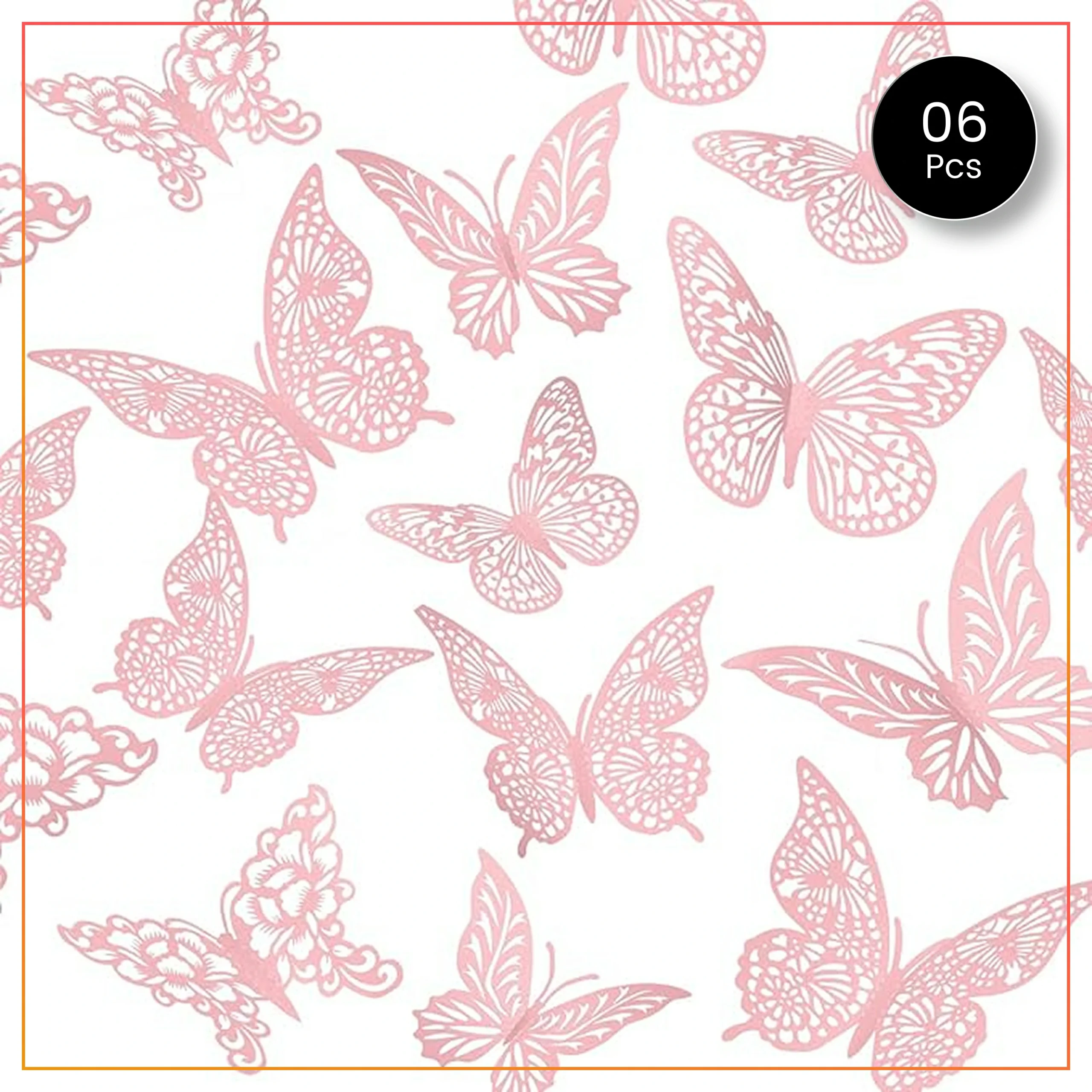 6pcs 3D Butterfly Decoration Set – Bedroom, Living Room, Party – Tea Pink