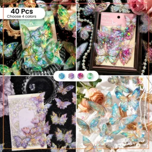 40pcs Holographic 3D Butterfly Wall Stickers – Large Bundle Shiny Décor for Events & Interiors – 4-Color Set