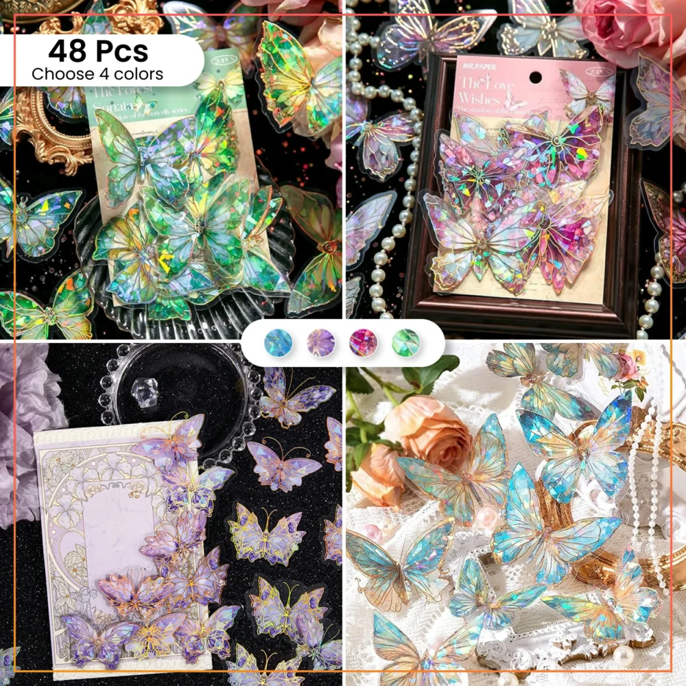 40pcs Holographic 3D Butterfly Wall Stickers – Large Bundle Shiny Décor for Events & Interiors – 4-Color Set