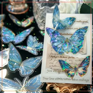 10pcs Dark Blue Holographic Butterfly Stickers – Sparkly Wall & Event Decoration – Premium Quality