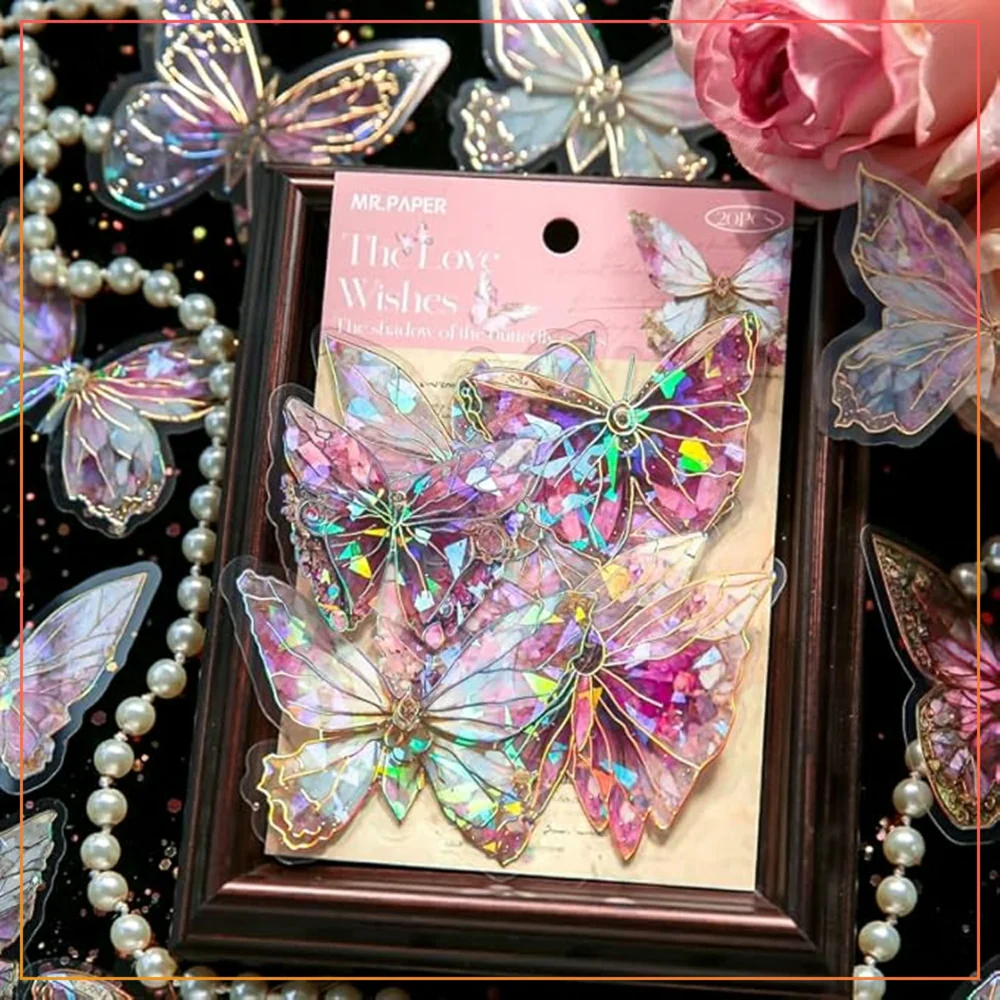 10pcs Dark Pink Holographic Butterfly Stickers – Sparkling Wall Art & Event Décor – Removable Design