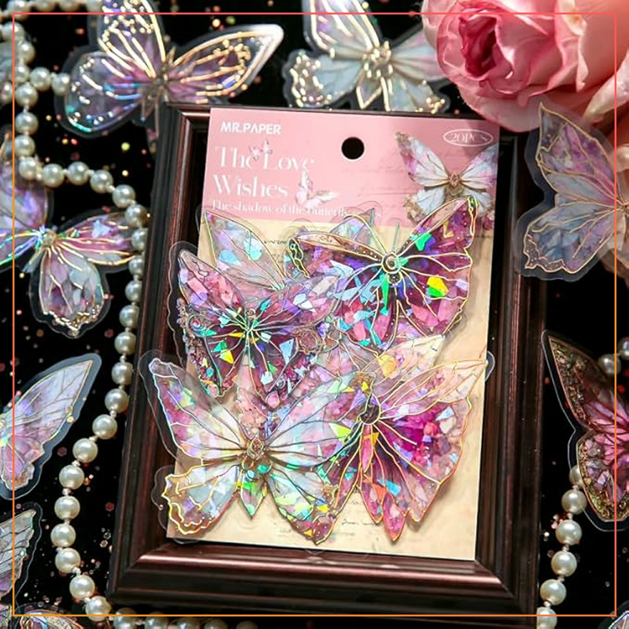 10pcs Dark Pink Holographic Butterfly Stickers – Sparkling Wall Art & Event Décor – Removable Design