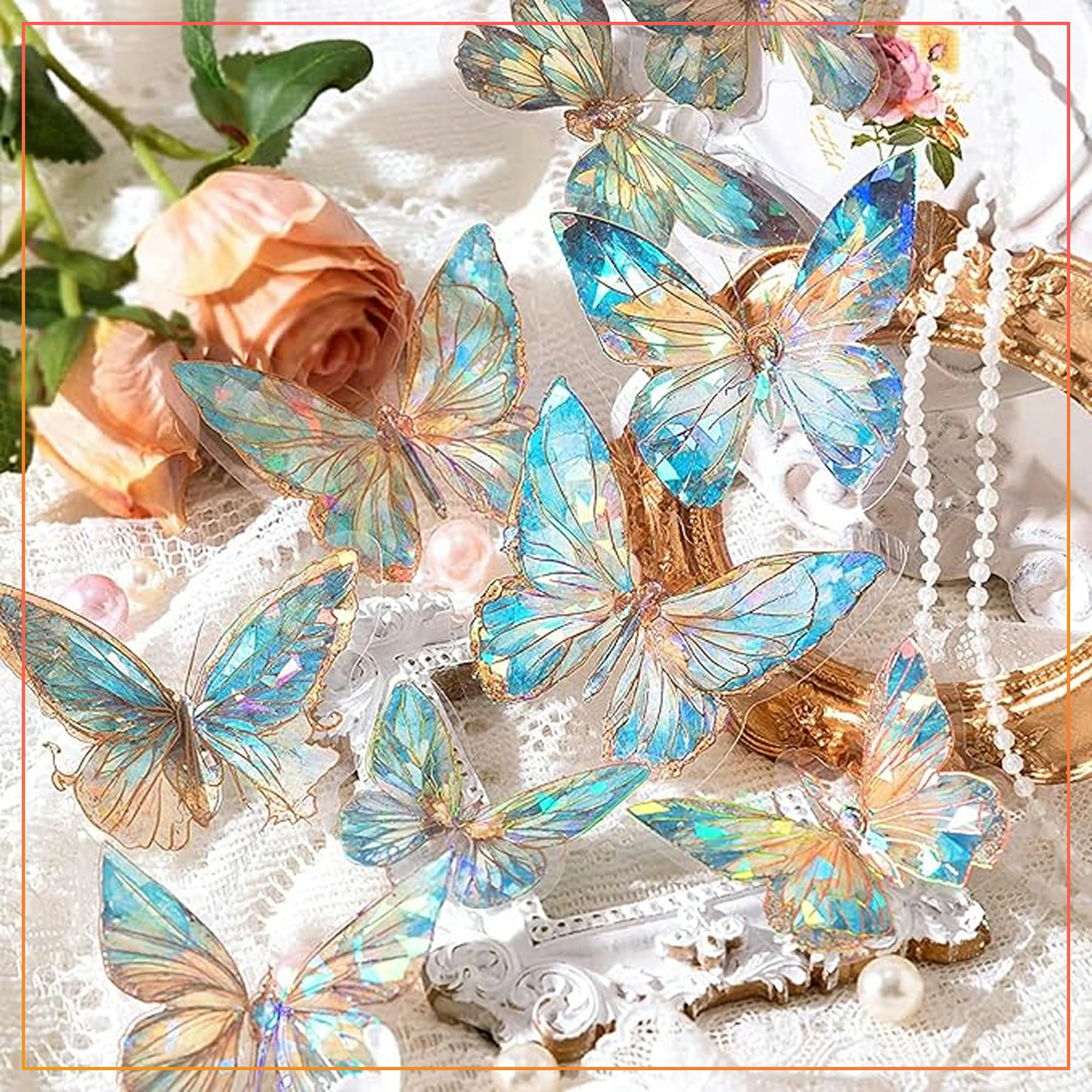 Bright 10pcs Light Blue Holographic Butterfly Stickers – Shimmering Wall & Gift Décor – Mishal’s Kart