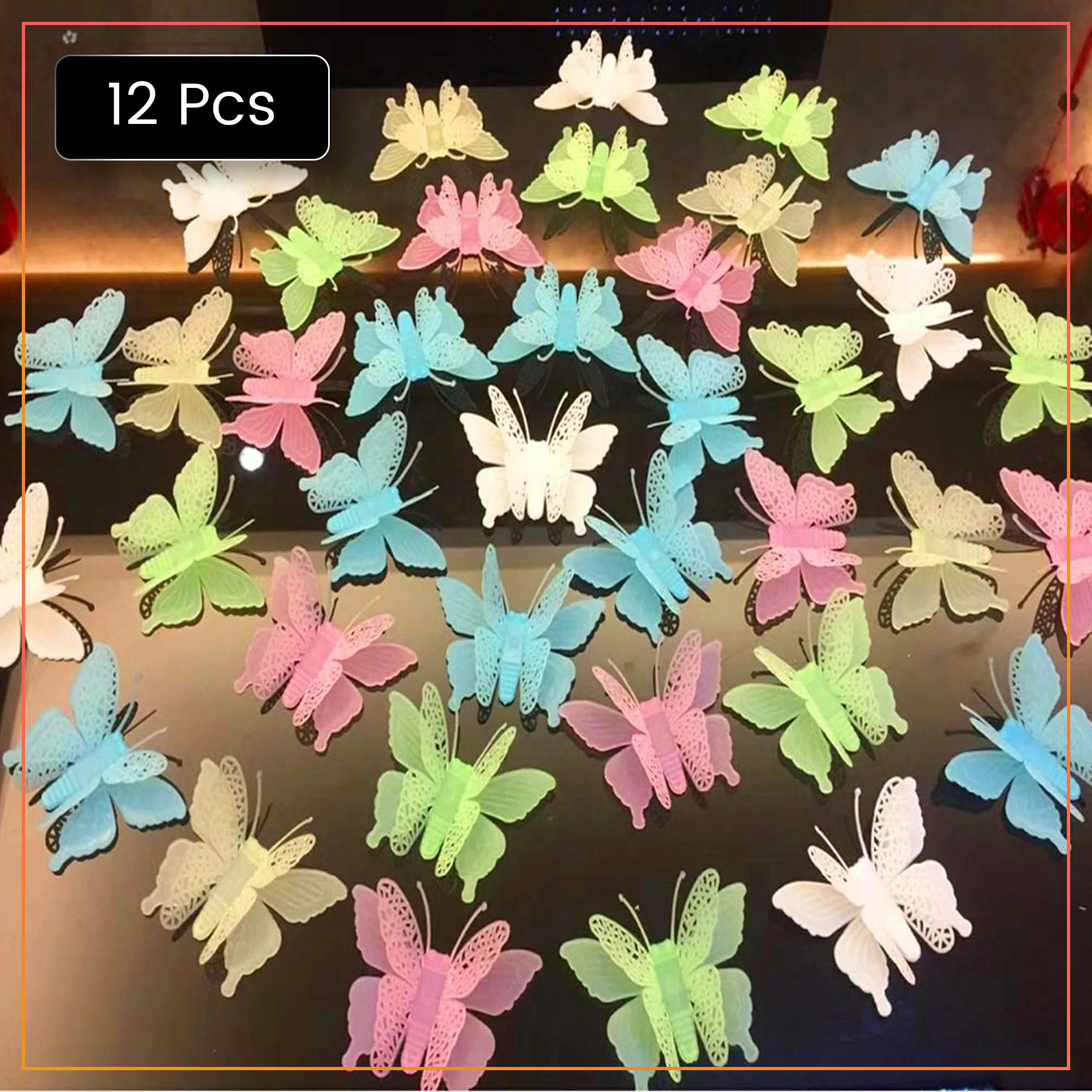 12pcs Luminous 3D Butterfly Wall Art – Night Glow Decoration for Bedrooms, Parties & Special Events