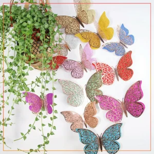 12pcs 3D Glitter Butterfly Stickers – Double Layer Multicolor Wall & Home Decoration Set