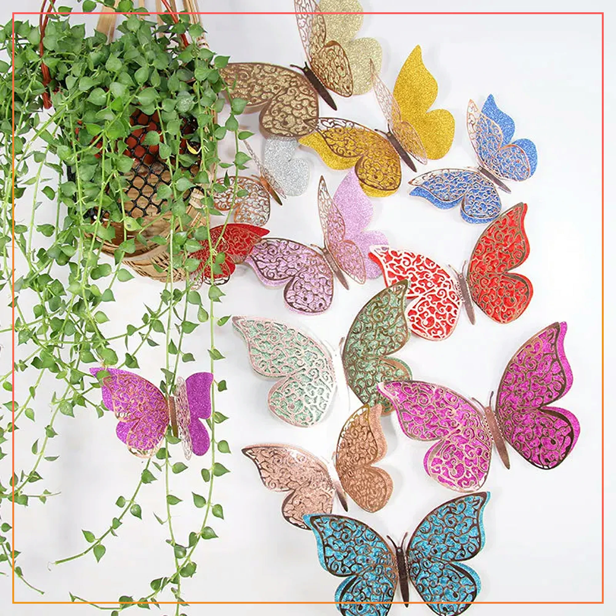 12pcs 3D Glitter Butterfly Stickers – Double Layer Multicolor Wall & Home Decoration Set